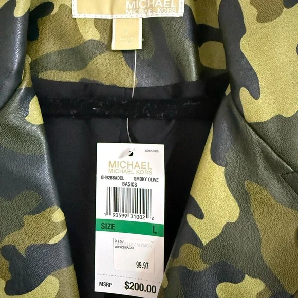 Michael Kors Green Camouflage Leather Jacket - Picture 6 of 6